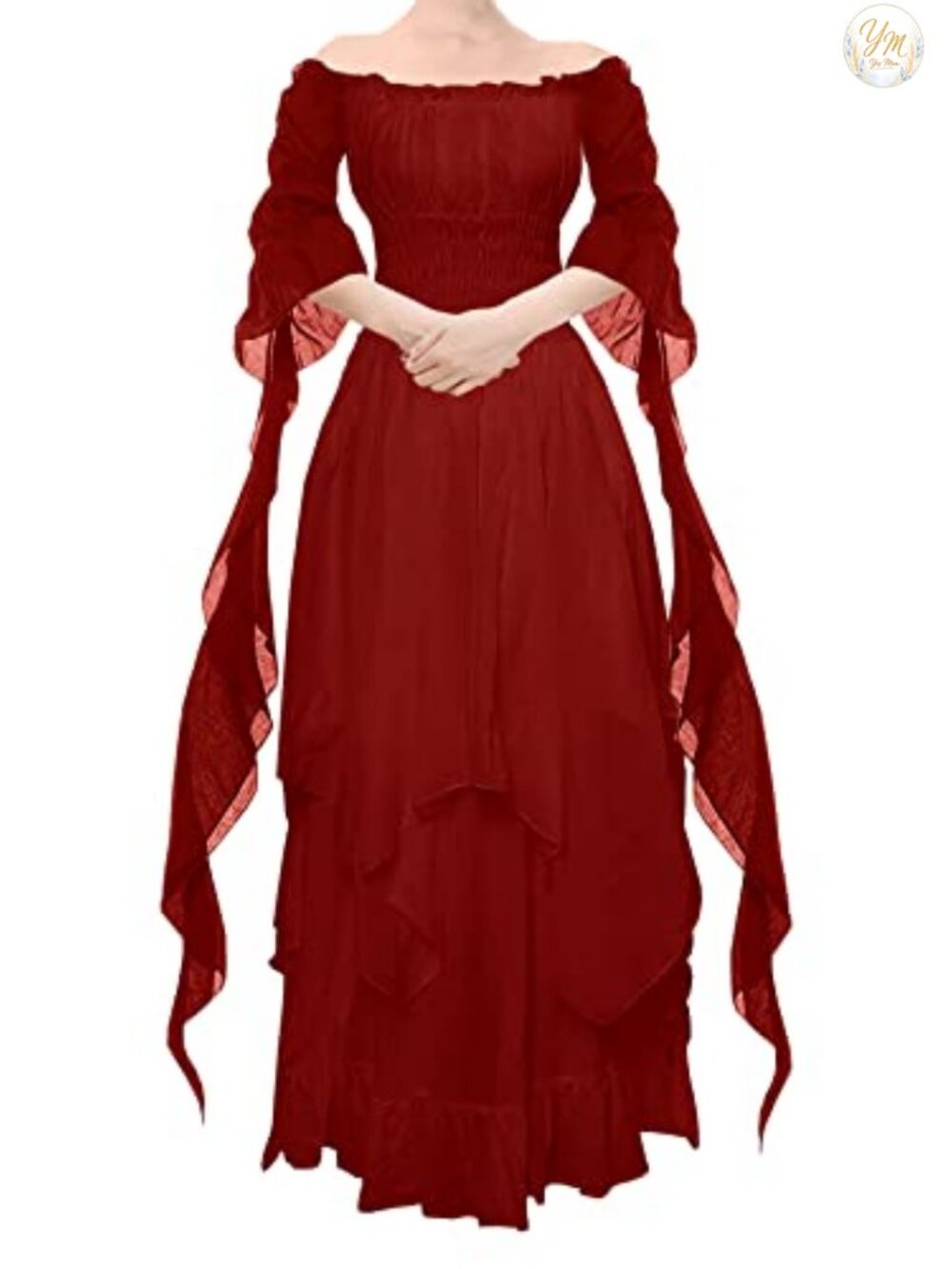 Victorian Renaissance Dress Puff Sleeve Off Shoulder Ruffle Medieval Costume